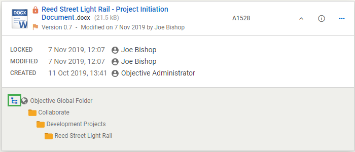 Expanded folder structure within an object card.